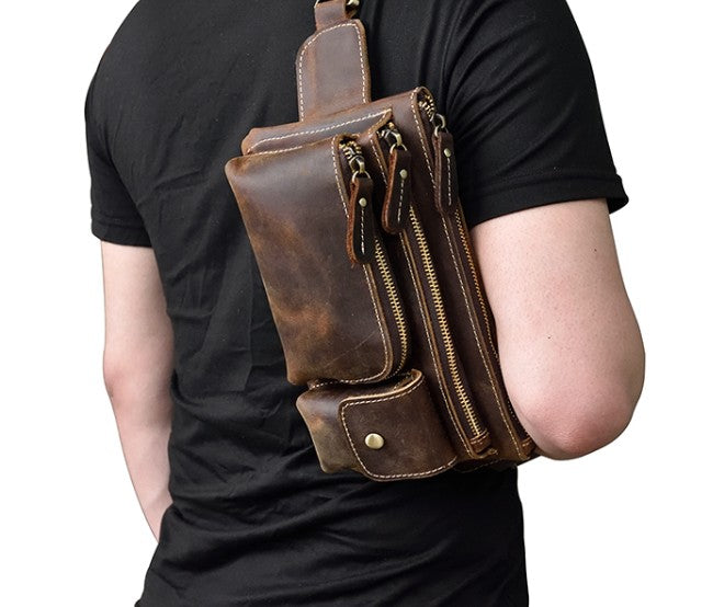 Brown Cool LEATHER MENS FANNY PACK FOR MEN BUMBAG Vintage WAIST BAGS - iwalletsmen