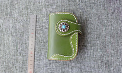 Handmade Green Leather Mens Womens Small Key Holders Key Wallets Coffee Card Key Wallet For Men - iwalletsmen