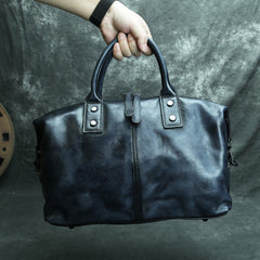 Best Navy Leather Mens 12'' Handbag Travel Handbag Work Handbag Shoulder Bag For Men