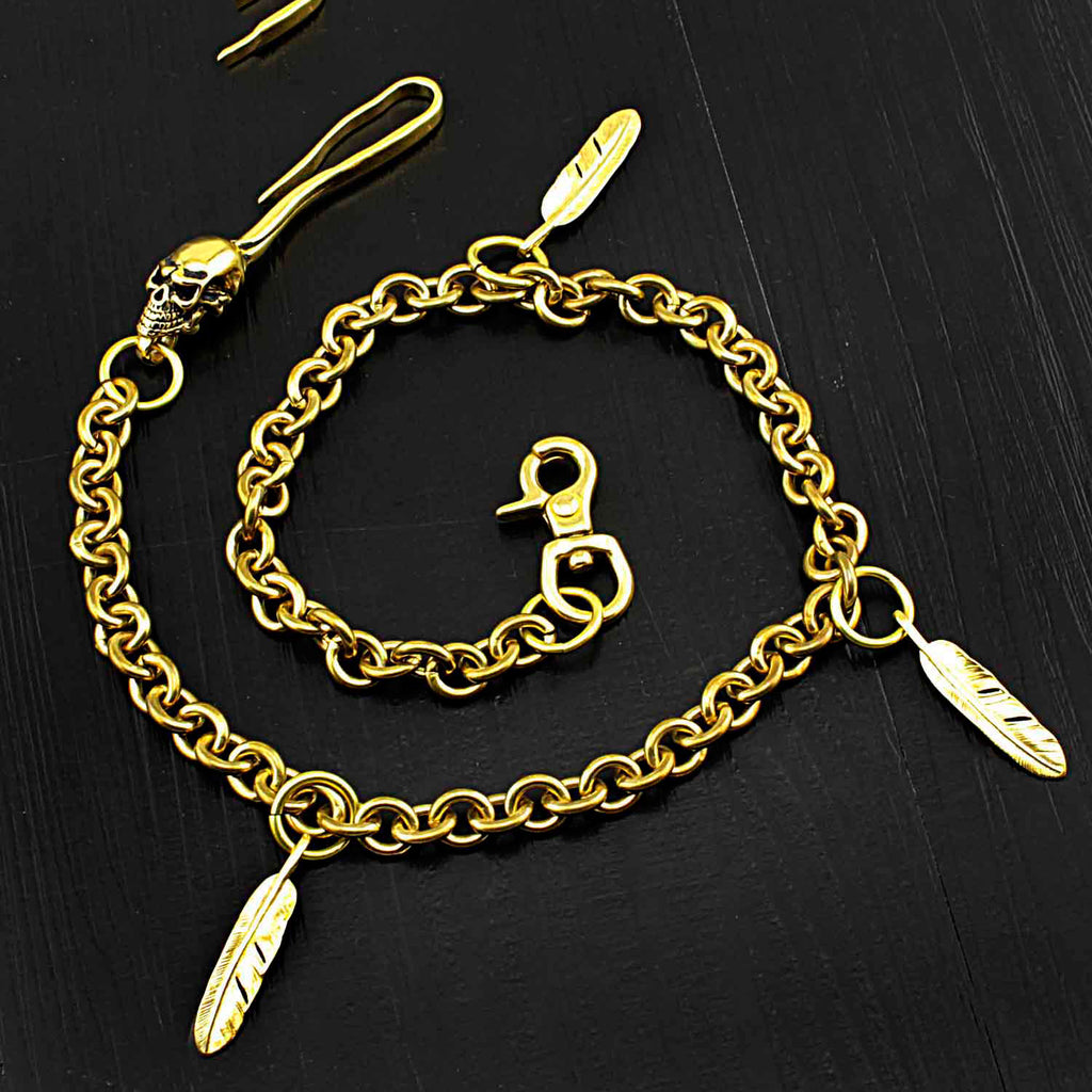 Badass Brass SKull Long Wallet CHain Biker wallet Chain Gold