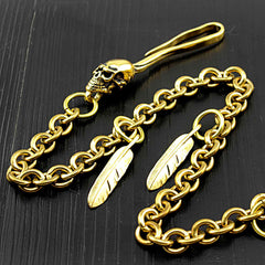 Badass Brass SKull Long Wallet CHain Biker wallet Chain Gold Pants Chains For Men - iwalletsmen