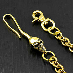 Badass Brass SKull Long Wallet CHain Biker wallet Chain Gold Pants Chains For Men - iwalletsmen