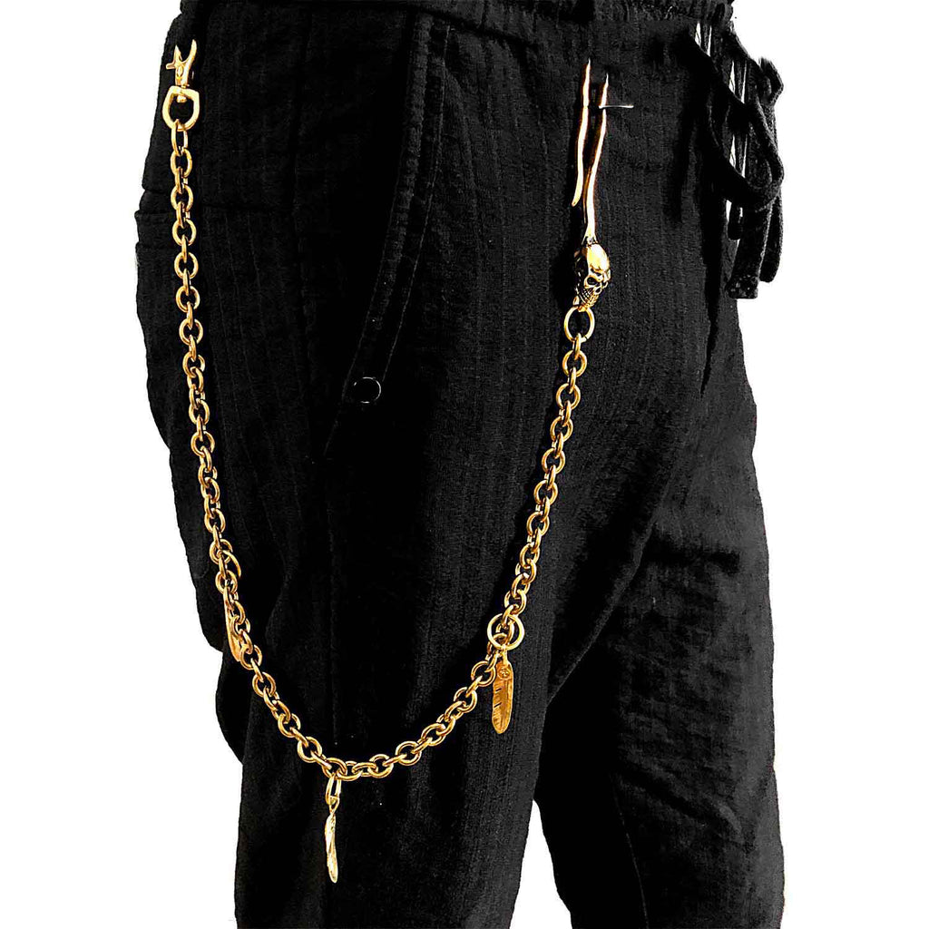 Cool Men's Pure Gold Brass Skull 18'' Key Chain Pants Chains Biker Wal –  imessengerbags