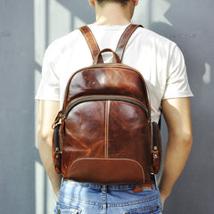 BROWN LEATHER MEN'S College Backpack Travel Backpack Leather Backpack For Men - iwalletsmen