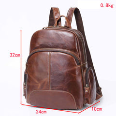 BROWN LEATHER MEN'S College Backpack Travel Backpack Leather Backpack For Men - iwalletsmen