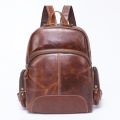 BROWN LEATHER MEN'S College Backpack Travel Backpack Leather Backpack For Men - iwalletsmen