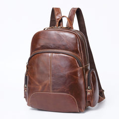 BROWN LEATHER MEN'S College Backpack Travel Backpack Leather Backpack For Men - iwalletsmen