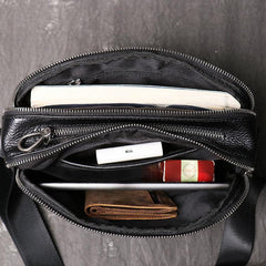 Black LEATHER MENS Small SIDE BAGS COURIER BAG Black MESSENGER BAG FOR MEN - iwalletsmen