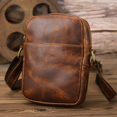 Black LEATHER MEN'S Small Side bag Brown Vertical Phone Bag MESSENGER BAG Courier Bag FOR MEN - iwalletsmen