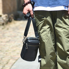Black LEATHER MEN'S Small Belt Pouch Mini Side bag Vertical Phone Bag MESSENGER BAG Waist Bag FOR MEN - iwalletsmen