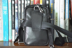 Black LEATHER MEN'S Small Belt Pouch Mini Side bag Vertical Phone Bag MESSENGER BAG Waist Bag FOR MEN - iwalletsmen
