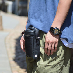 Black LEATHER MEN'S Small Belt Pouch Mini Side bag Vertical Phone Bag MESSENGER BAG Waist Bag FOR MEN - iwalletsmen