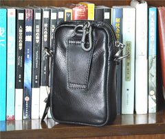 Black LEATHER MEN'S Small Belt Pouch Mini Side bag Vertical Phone Bag MESSENGER BAG Waist Bag FOR MEN - iwalletsmen