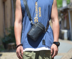 Black LEATHER MEN'S Small Belt Pouch Mini Side bag Vertical Phone Bag MESSENGER BAG Waist Bag FOR MEN - iwalletsmen