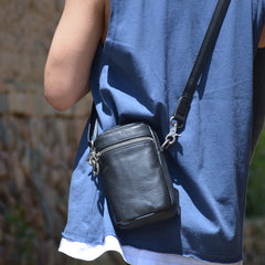Black LEATHER MEN'S Small Belt Pouch Mini Side bag Vertical Phone Bag MESSENGER BAG Waist Bag FOR MEN - iwalletsmen