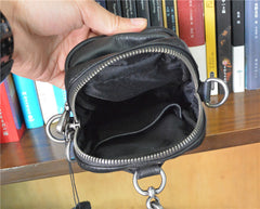 Black LEATHER MEN'S Small Belt Pouch Mini Side bag Vertical Phone Bag MESSENGER BAG Waist Bag FOR MEN - iwalletsmen