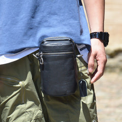 Black LEATHER MEN'S Small Belt Pouch Mini Side bag Vertical Phone Bag MESSENGER BAG Waist Bag FOR MEN - iwalletsmen