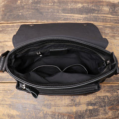 Black Leather Small Zipper Messenger Bag Small Side Bag Black Courier Bag Shoulder Bag For Men - iwalletsmen