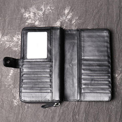Simple Black Leather Long Wallet for Men Bifold Long Wallet Lot of Cards Wallet For Men - iwalletsmen