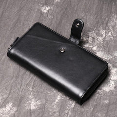 Simple Black Leather Long Wallet for Men Bifold Long Wallet Lot of Cards Wallet For Men - iwalletsmen