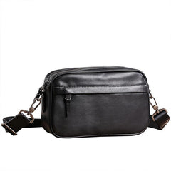 MIni Black Leather MENS Side Bag Black Small Leather Messenger Bag Courier Bag For Men - iwalletsmen
