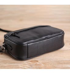 MIni Black Leather MENS Side Bag Black Small Leather Messenger Bag Courier Bag For Men - iwalletsmen