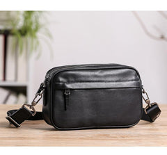 MIni Black Leather MENS Side Bag Black Small Leather Messenger Bag Courier Bag For Men - iwalletsmen