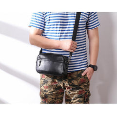MIni Black Leather MENS Side Bag Black Small Leather Messenger Bag Courier Bag For Men - iwalletsmen