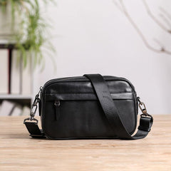 MIni Black Leather MENS Side Bag Black Small Leather Messenger Bag Courier Bag For Men - iwalletsmen