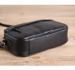 MIni Black Leather MENS Side Bag Black Small Leather Messenger Bag Courier Bag For Men - iwalletsmen