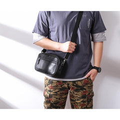 MIni Black Leather MENS Side Bag Black Small Leather Messenger Bag Courier Bag For Men - iwalletsmen