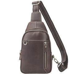 Simple Black Leather Sling Backpack Mens Sling Bag Vintage Sling Pack For Men - iwalletsmen