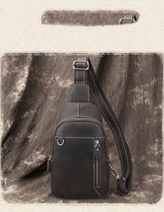 Simple Black Leather Sling Backpack Mens Sling Bag Vintage Sling Pack For Men - iwalletsmen