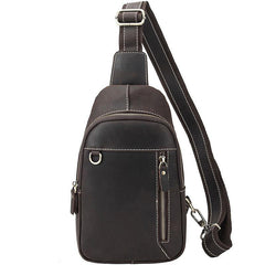 Simple Black Leather Sling Backpack Mens Sling Bag Vintage Sling Pack For Men - iwalletsmen