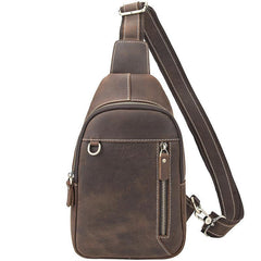 Simple Black Leather Sling Backpack Mens Sling Bag Vintage Sling Pack For Men - iwalletsmen