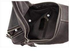 Simple Black Leather Sling Backpack Mens Sling Bag Vintage Sling Pack For Men - iwalletsmen