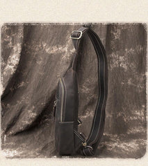 Simple Black Leather Sling Backpack Mens Sling Bag Vintage Sling Pack For Men - iwalletsmen
