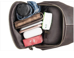 Simple Black Leather Sling Backpack Mens Sling Bag Vintage Sling Pack For Men - iwalletsmen