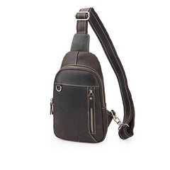 Simple Black Leather Sling Backpack Mens Sling Bag Vintage Sling Pack For Men - iwalletsmen