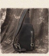 Simple Black Leather Sling Backpack Mens Sling Bag Vintage Sling Pack For Men - iwalletsmen