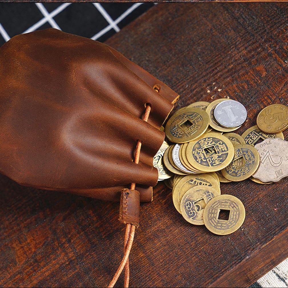 Leather Drawstring Coin Pouch