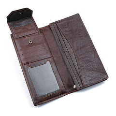 Simple Brown Leather Long Wallet for Men Bifold Long Wallet Brown Multi-Cards Wallet For Men - iwalletsmen