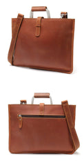 Slim Brown Leather Men's 13 inches Side Courier Bag Messenger Bag Briefcase Work Purse For Men - iwalletsmen