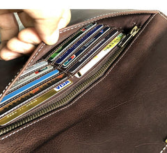 Simple Leather Black Mens Envelope Clutch Bag Vintage Coffee Clutch Wallet for Men - iwalletsmen