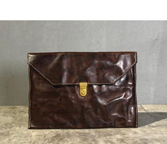 Simple Leather Black Mens Envelope Clutch Bag Vintage Coffee Clutch Wallet for Men - iwalletsmen