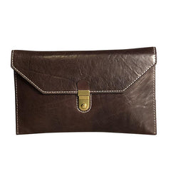 Simple Leather Black Mens Envelope Clutch Bag Vintage Coffee Clutch Wallet for Men - iwalletsmen