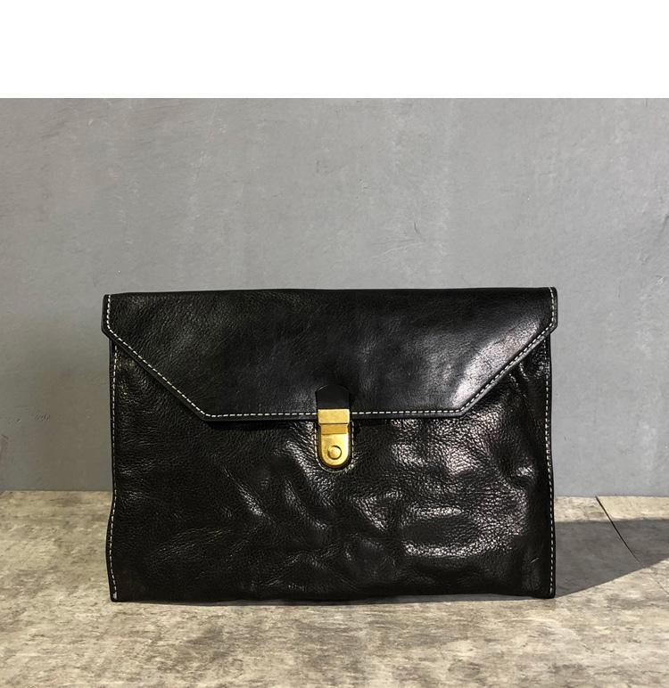Simple Leather Black Mens Envelope Clutch Bag Vintage Coffee Clutch Wallet for Men - iwalletsmen