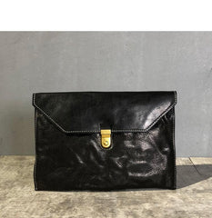Simple Leather Black Mens Envelope Clutch Bag Vintage Coffee Clutch Wallet for Men - iwalletsmen