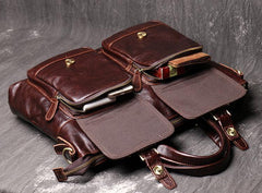Oiled Leather Men's Red Brown Professional Briefcase 14‘’ Laptop Handbags Business Bag For Men - iwalletsmen