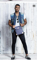 Canvas Leather Mens Vertical Side Bag Small Messenger Bags Khaki Canvas Courier Bags for Men - iwalletsmen